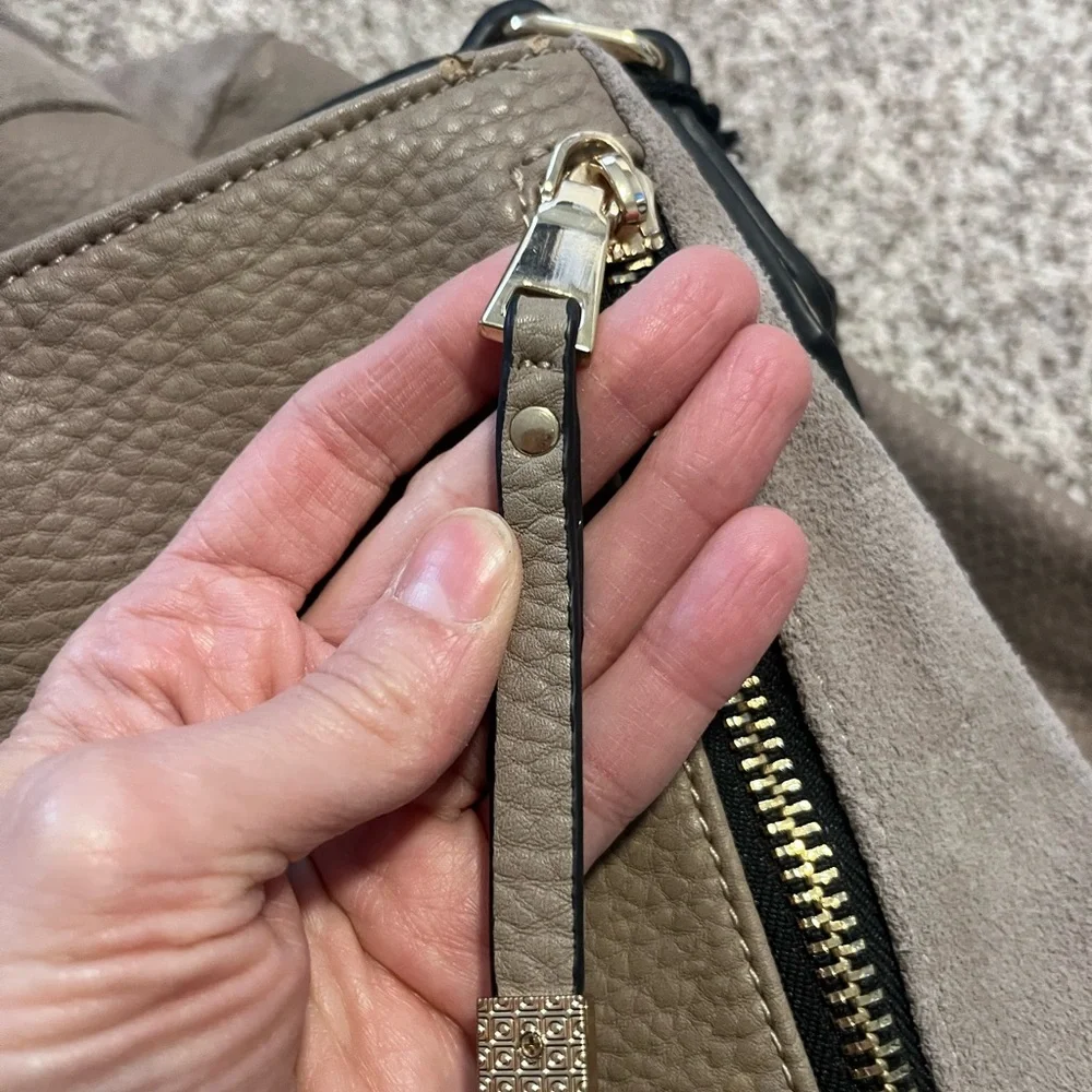 Moda Luxe Taupe Hobo Shoulder Bag Leather Suede Large Slouchy Boho Neutral Purse - Picture 10 of 16